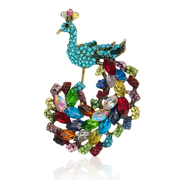 Anthropologie Jewelry - ⚜️ Colorful Peacock Brooch With Crystals 🦚